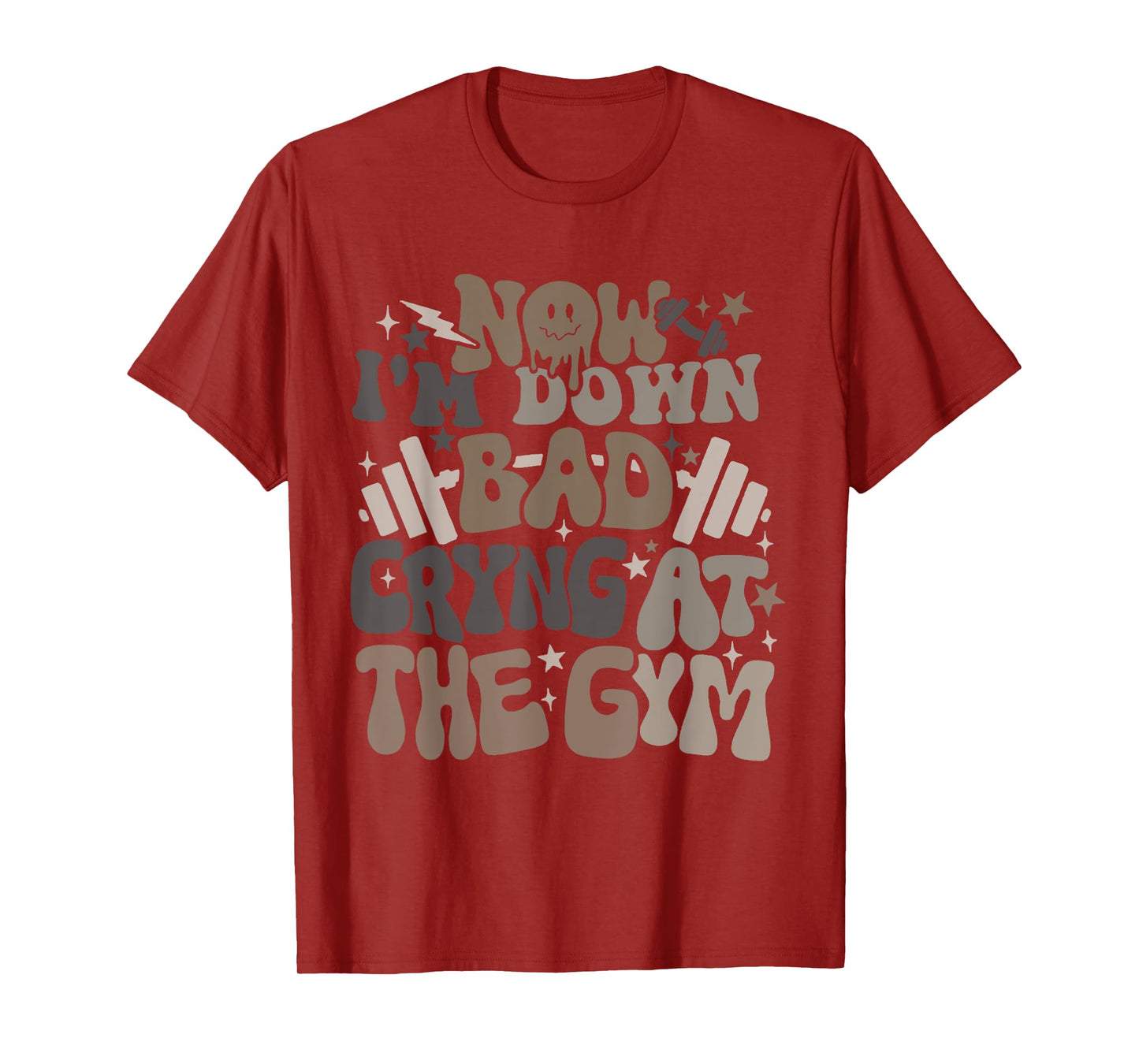Now I'm Down Bad Crying At The Gym Unisex-Adults T-Shirt, Gym-goers, Young Adults, Black, Small, Short Sleeve
