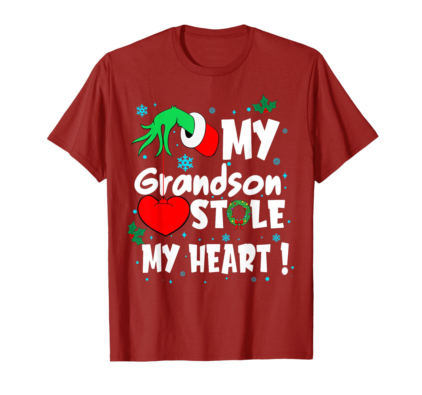 My Grandson Stole My Heart Christmas Family Holiday Pajamas T-Shirt