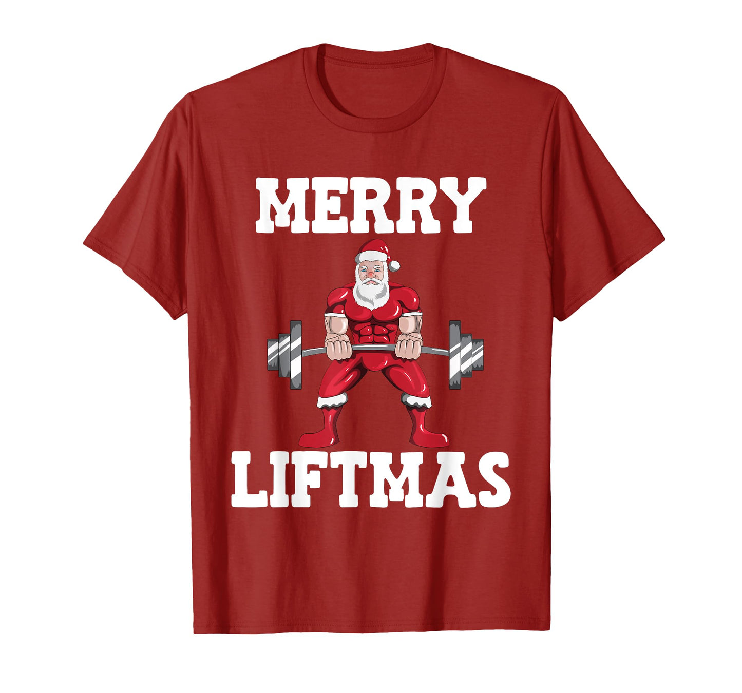 Christmas Santa Claus With Weight Lifter Powerlifting T-Shirt
