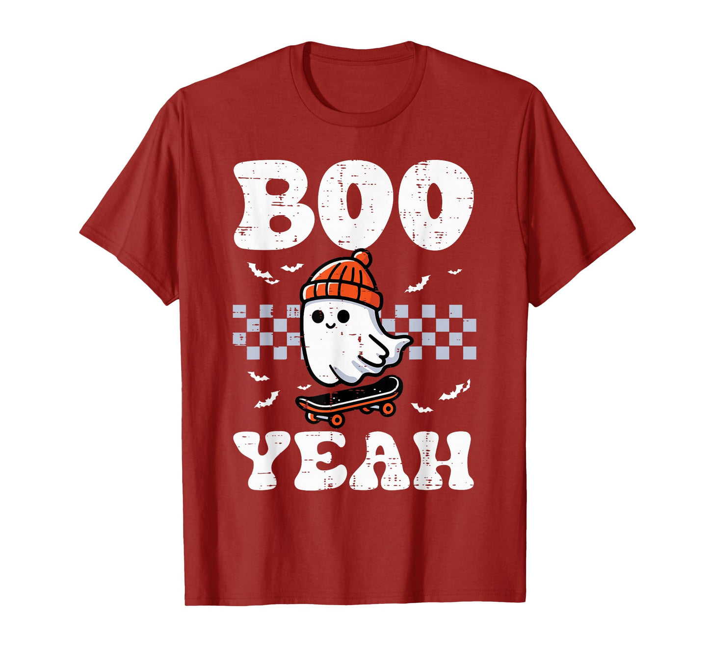 Halloween Ghost Skateboard Boo Yeah Costume Boys Kids Men T-Shirt