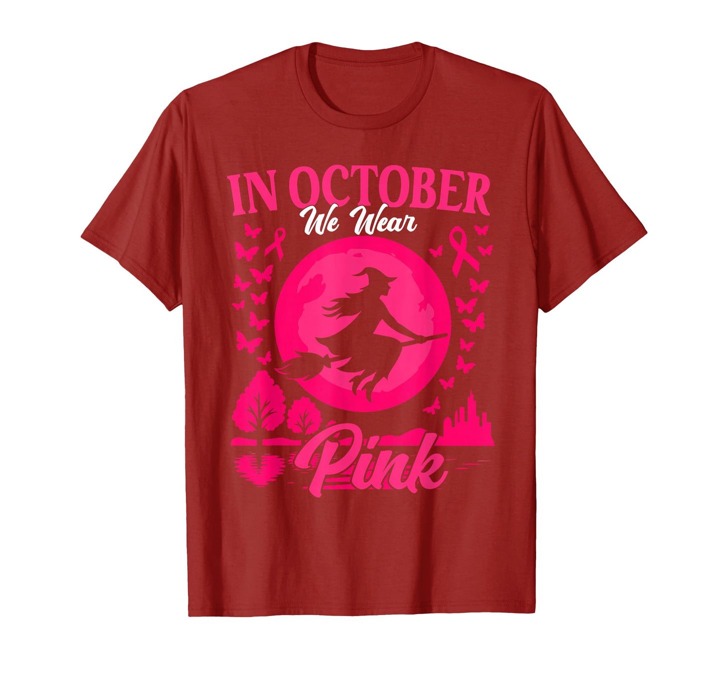 in October We Wear Pink Breast Cancer Women Halloween Girls T-Shirt