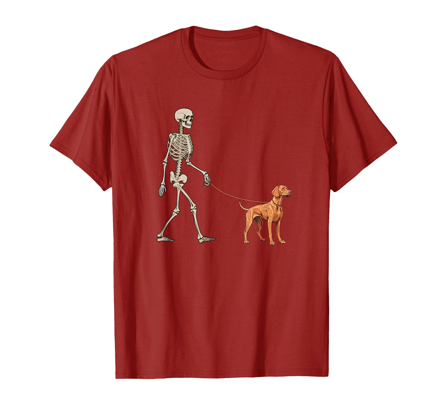 Funny Vizsla Skeleton Dog Walking Halloween Dog T-Shirt
