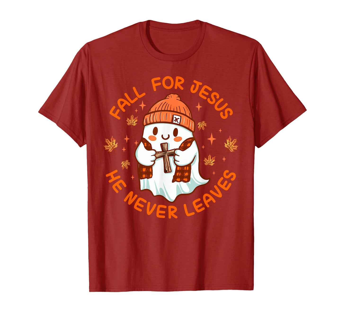 Fall For Jesus He Never Leave Cute Ghost Retro Halloween T-Shirt