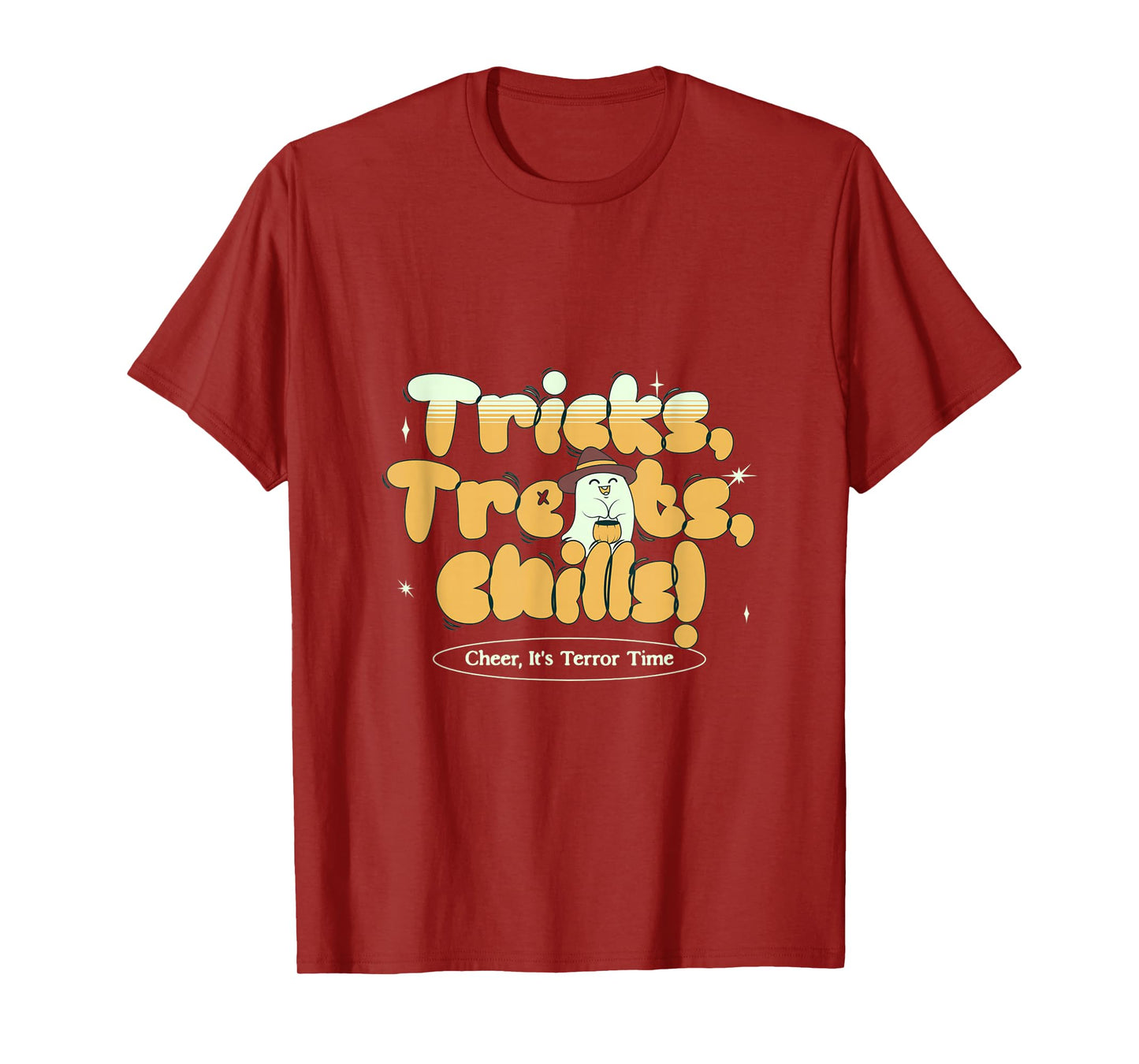 Tricks Treats Chills Funny Halloween Ghost T-Shirt