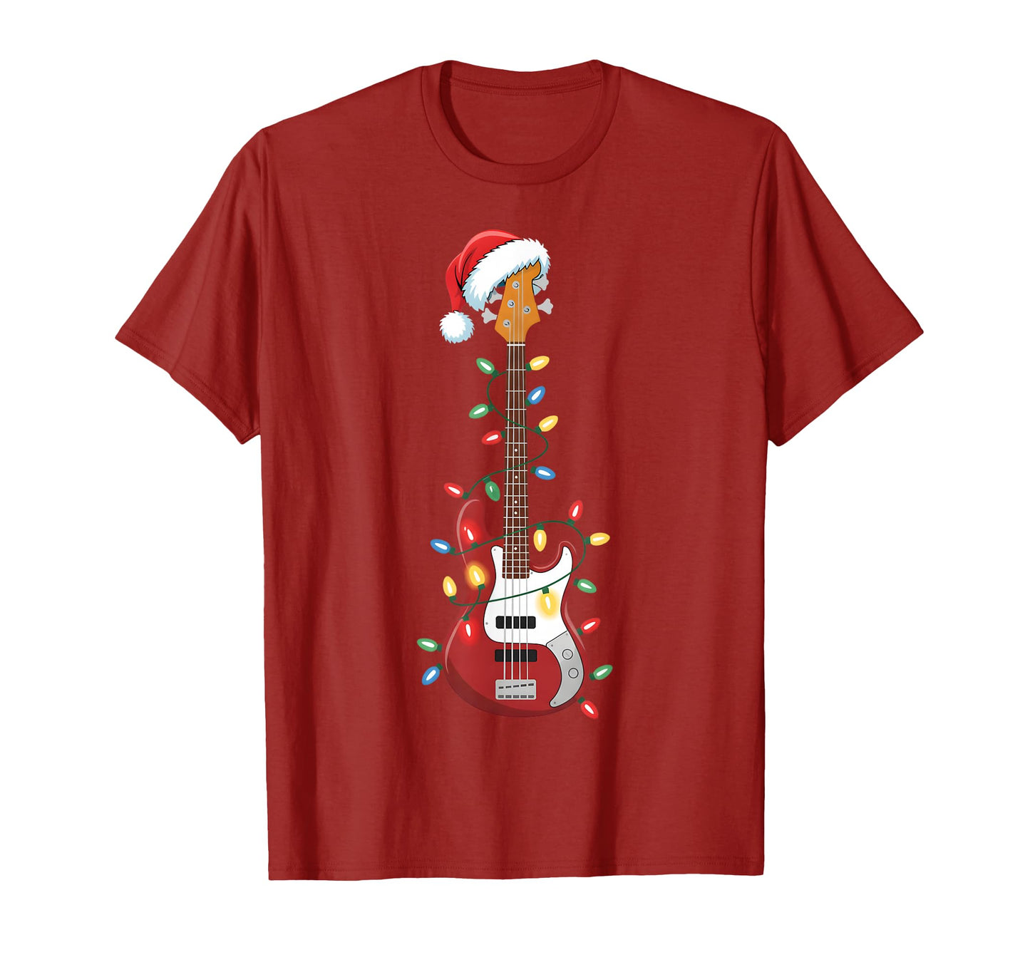 Guitar Santa Hat Christmas Lights Bass Player Guitarist Xmas T-Shirt