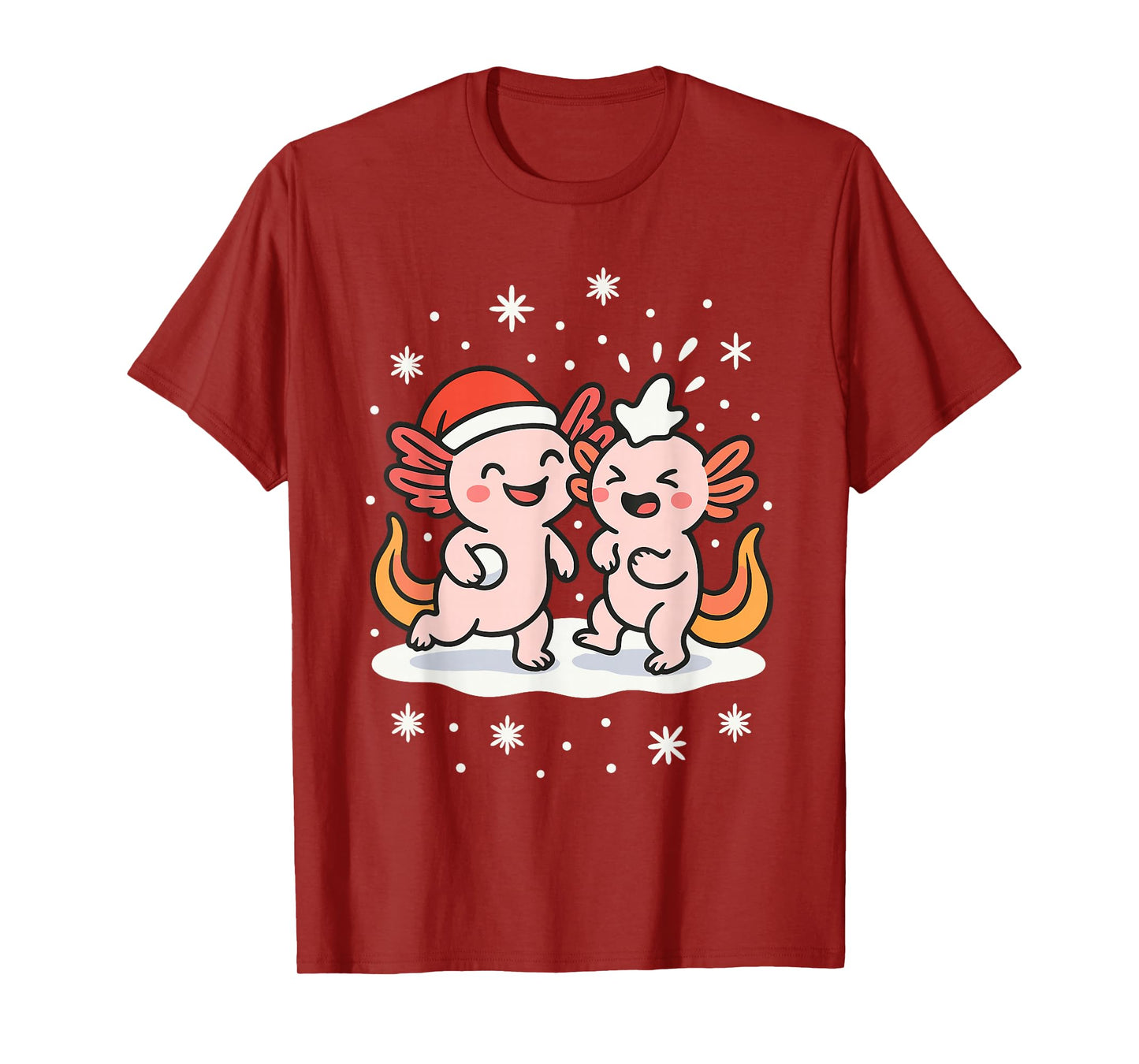 Funny Christmas Axolotl Snowball Fight Holiday T-Shirt
