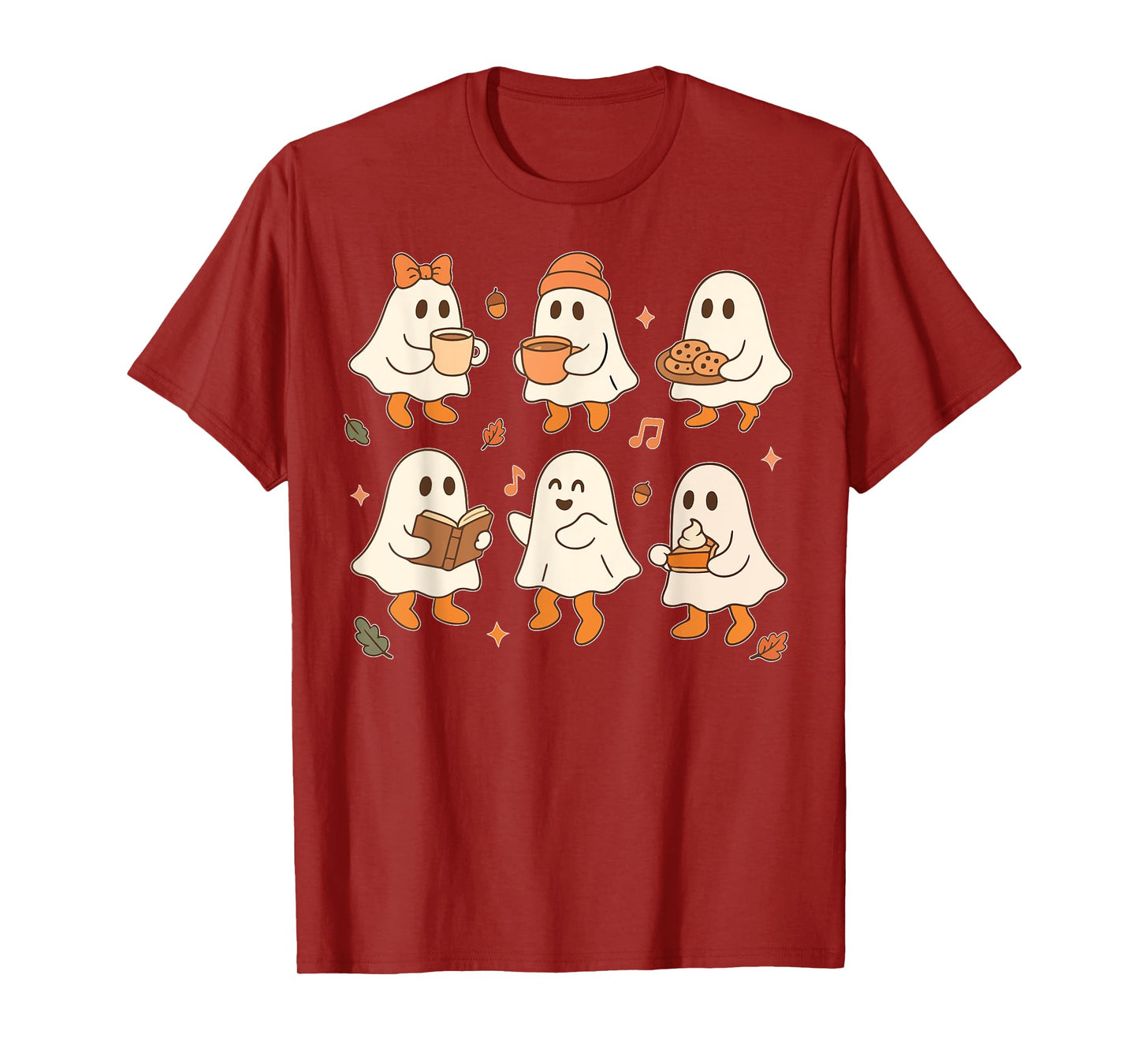 Cute Ghost Halloween Shirts For Women Vintage Fall Coffee T-Shirt