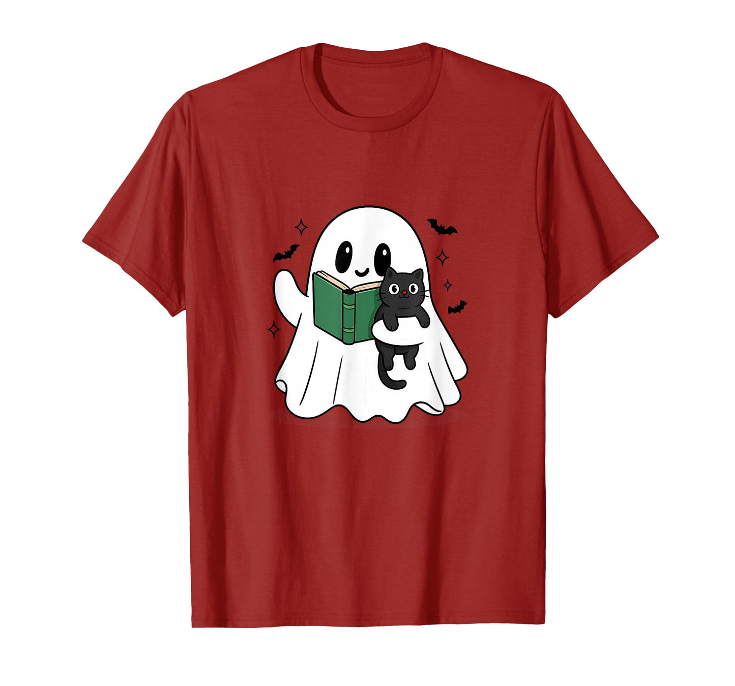 Amazing Spooky Creepy Halloween Ghost with Book and cat T-Shirt