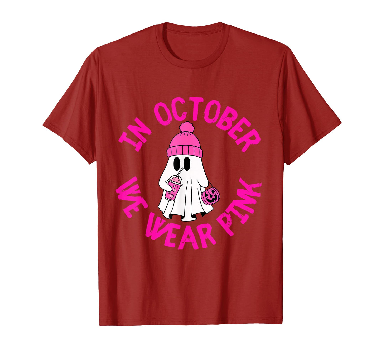 in October We Wear Pink Ghost Breast Cancer Awareness T-Shirt