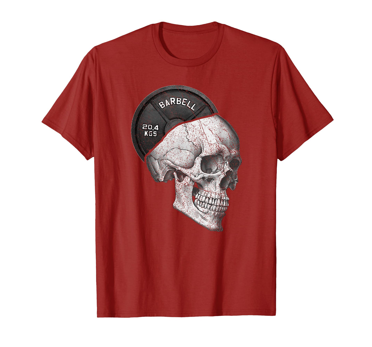 Funny Skull Weightlifting Gym Print T-Shirt