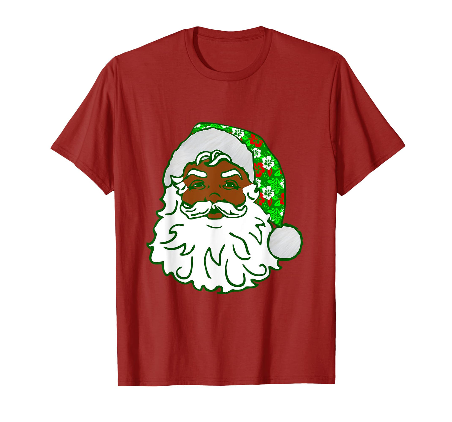 Luau Christmas Hawaiian Black African Santa Hawaii Floral T-Shirt