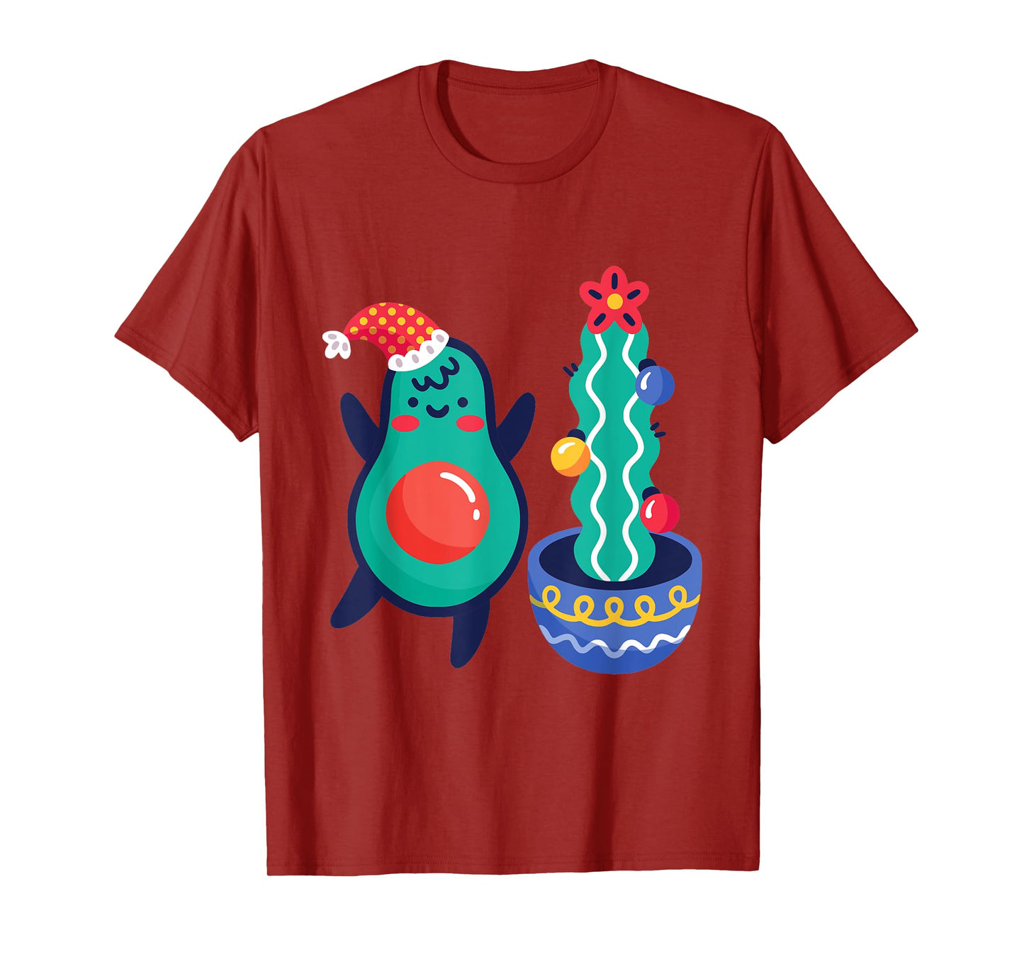 Ugly Christmas Avocado Xmas Cactus Santa Claus Cute Vegan T-Shirt