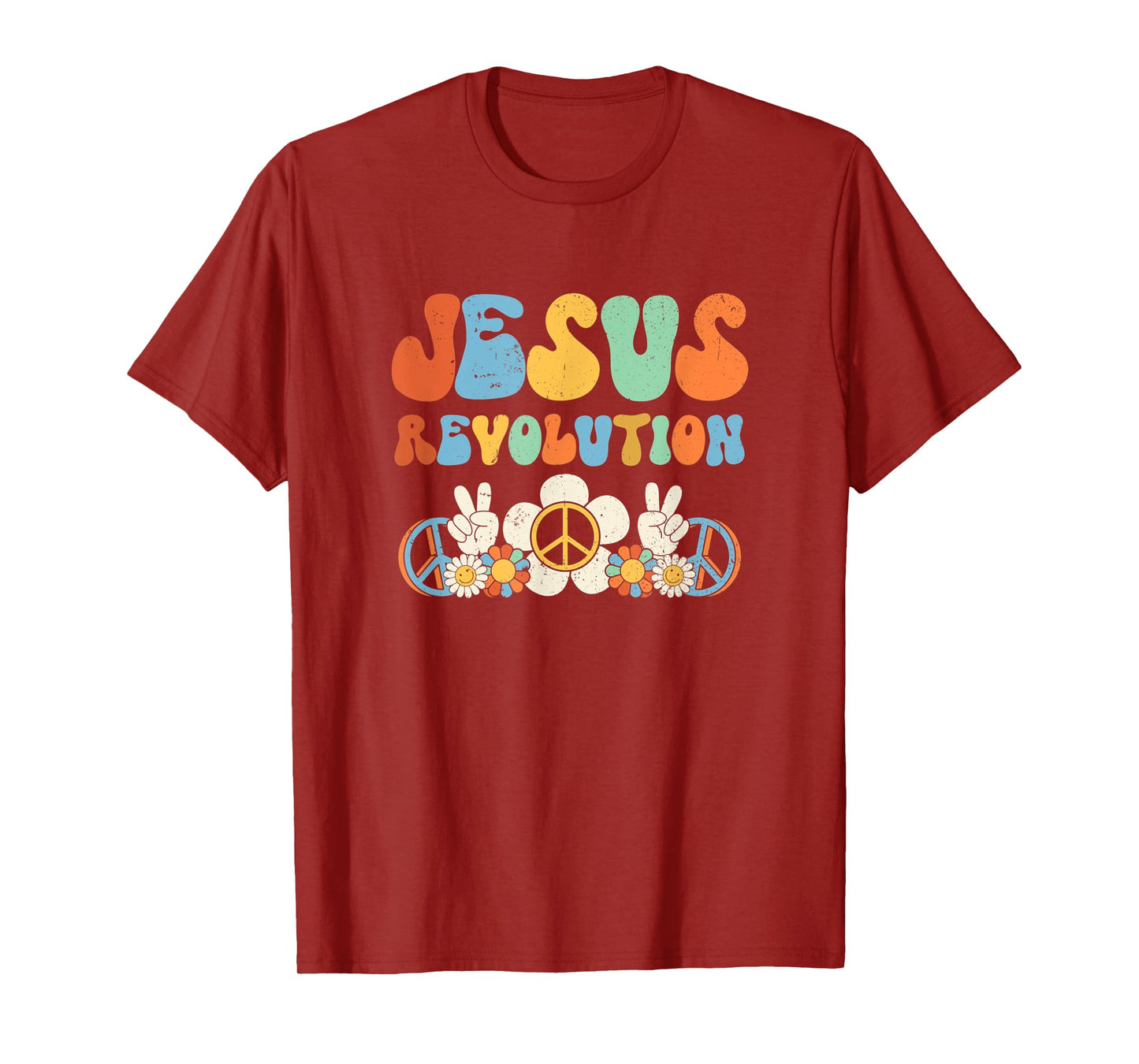 Jesus Revolution Faith Groovy Flower Peace Sign Christian T-Shirt
