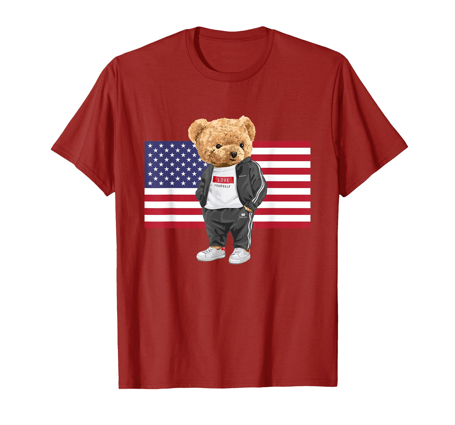 Cool USA Teddy Bear Illustration Novelty Graphic Designs T-Shirt