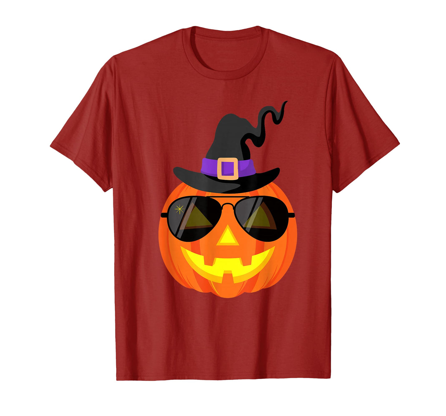 Halloween Funny Pumpkin with Sunglasses & Witch Hat T-Shirt