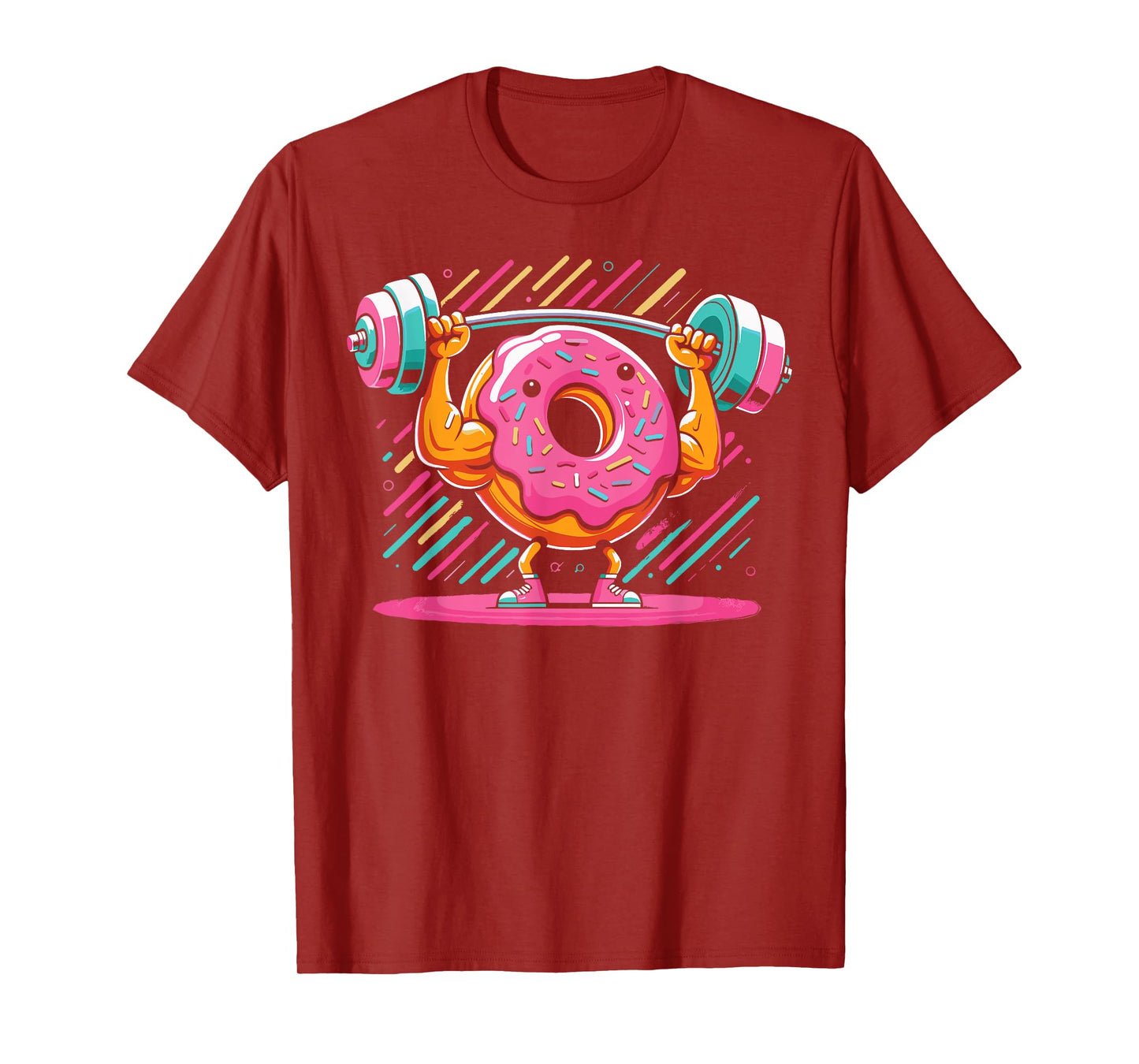 Funny Doughnut Weightlifting | Cartoon Donut Gym Workout T-Shirt