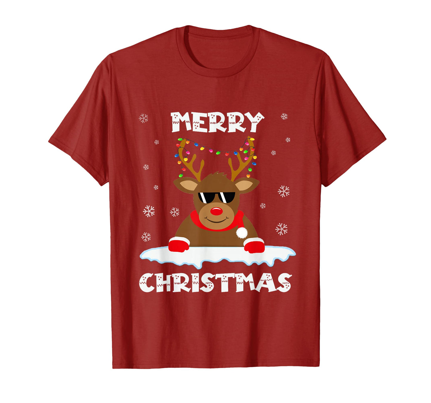 Reindeer Christmas Lights Santa Deer Rudolph Merry Christmas T-Shirt
