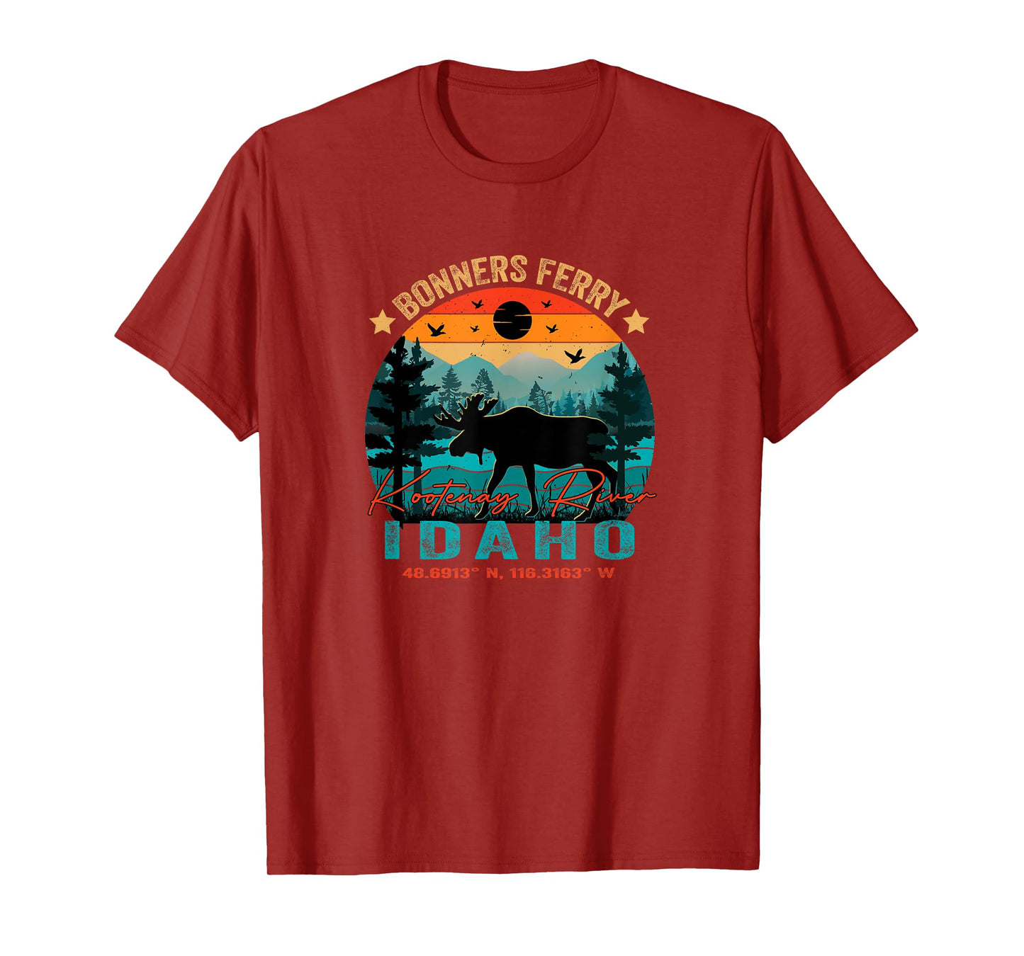 Bonners Ferry Idaho ID Retro Sunset Vintage Moose Mountains T-Shirt