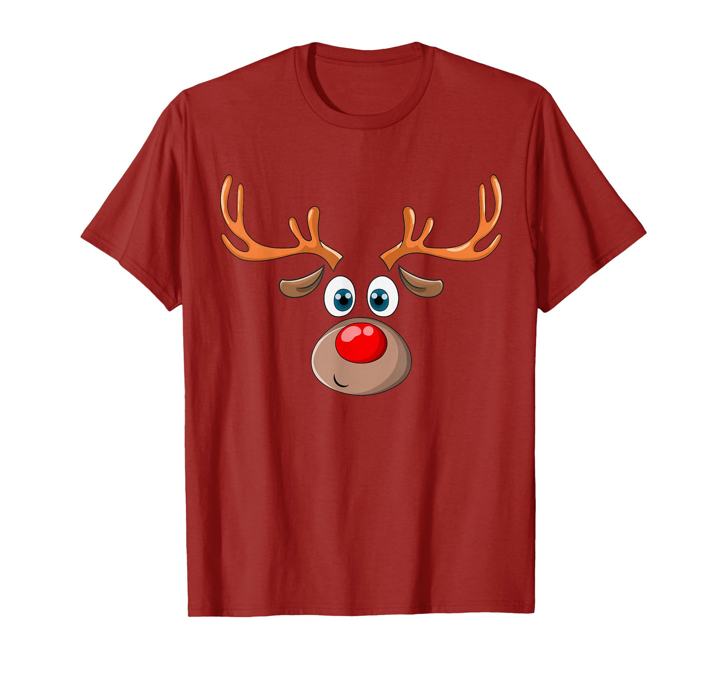 Reindeer Face Deer & Red Nose Brown Christmas T-Shirt
