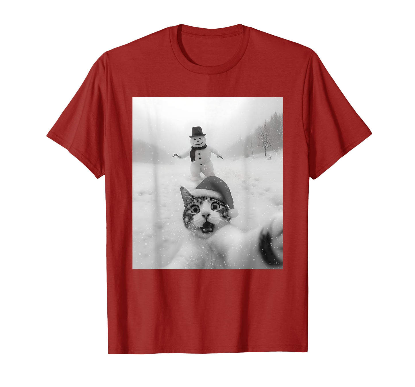 Funny Cat Selfie Snowman Merry Christmas Xmas Pajama Holiday T-Shirt
