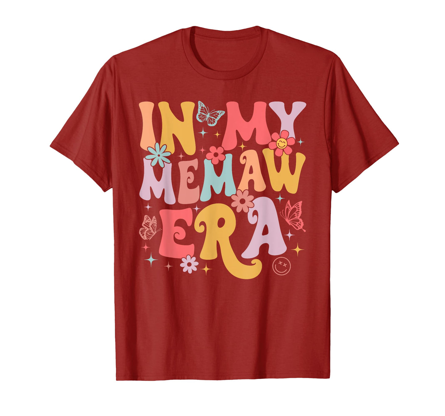In My Memaw Era Groovy Retro Mothers Day Butterfly Women T-Shirt
