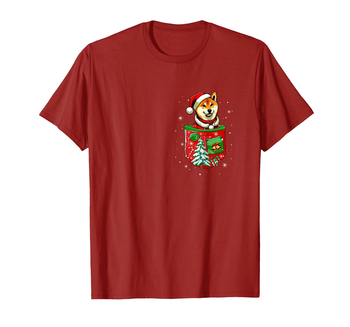 Santa Shiba Inu in Pocket Owner Christmas Tree Bells T-Shirt