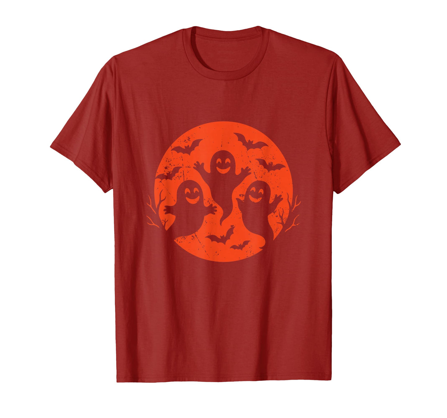 Three Ghosts and Bats Halloween Moon T-Shirt