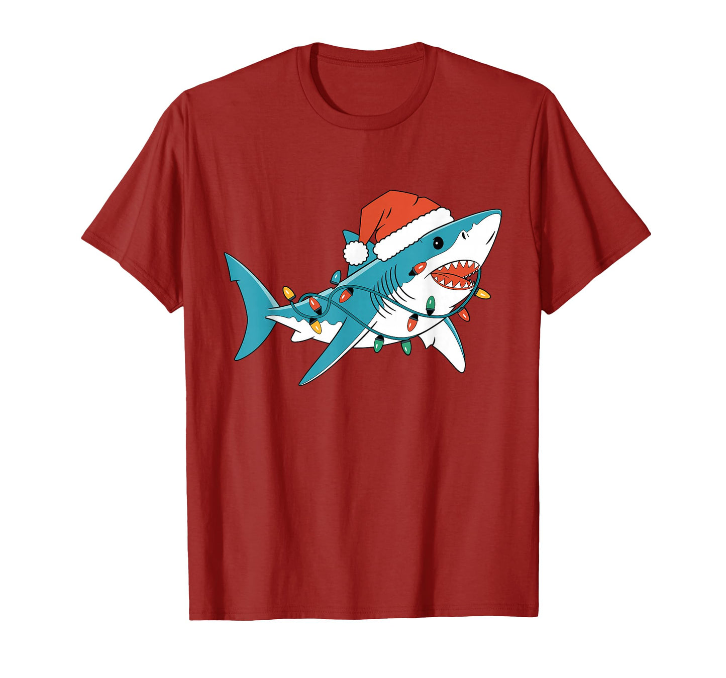 Santa Shark Christmas Lights Sharkmas Tree Xmas Boys Men Tee T-Shirt
