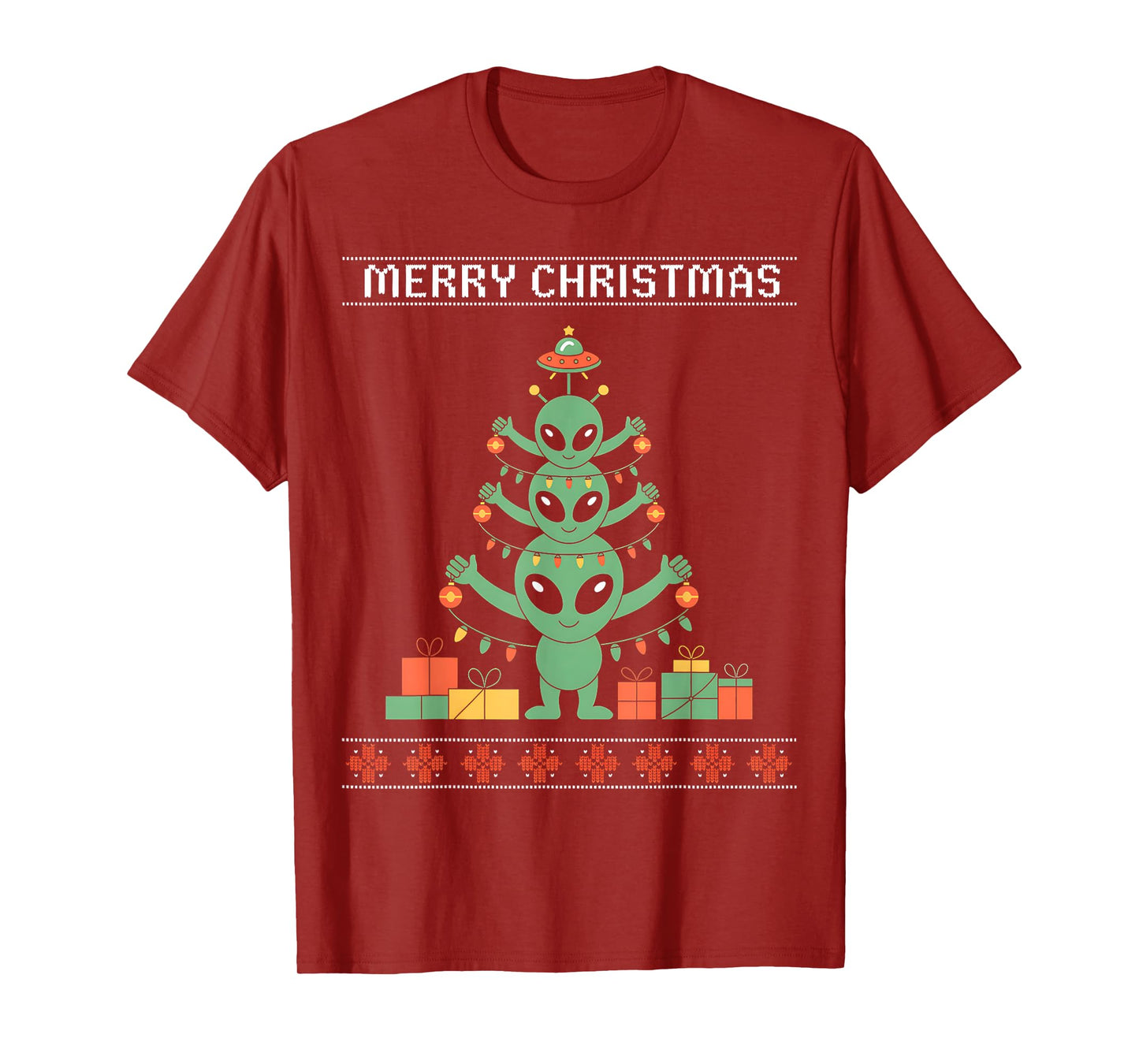 Funny Alien Trio Merry Ugly Christmas Santa Hat Gifts Xmas T-Shirt