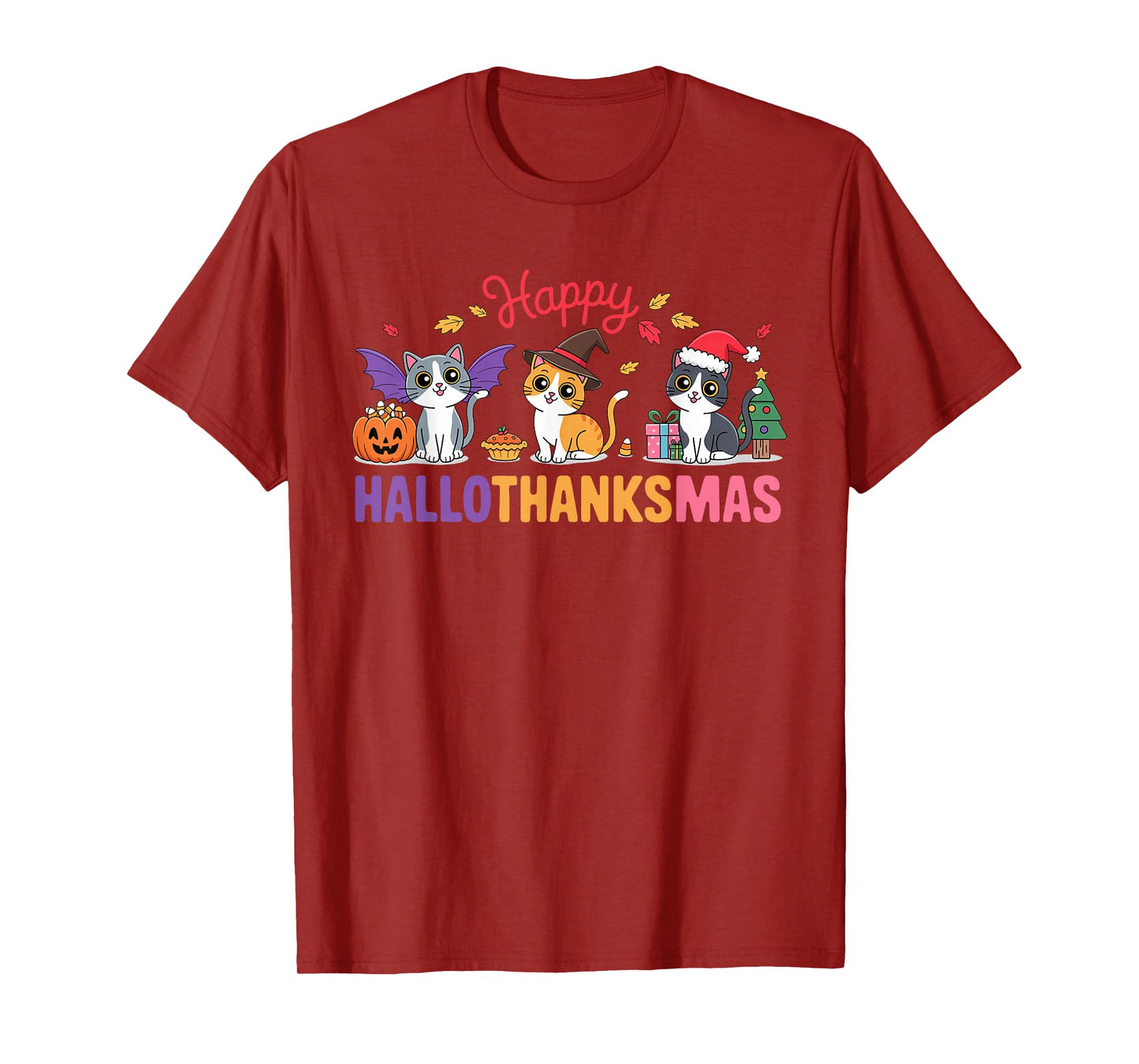 Cat Hallothanksmas Kitten Halloween Thanksgiving Christmas T-Shirt