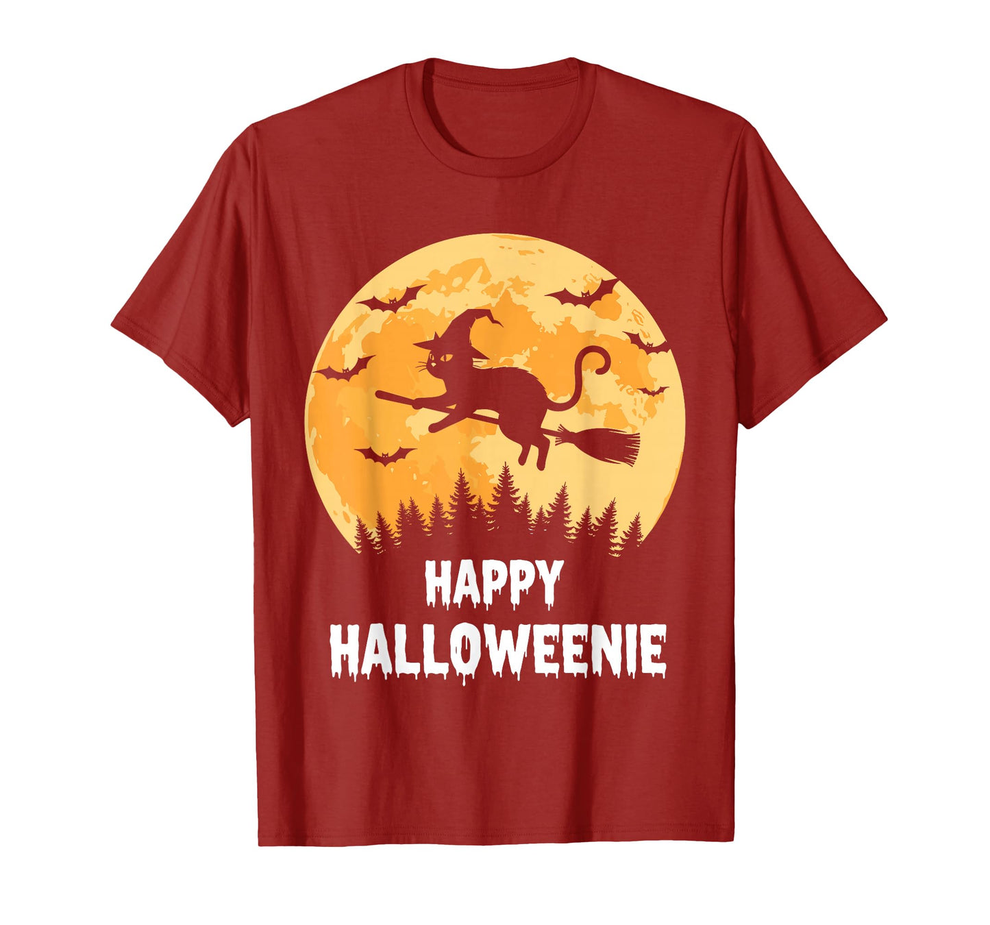 Happy Halloweenie Funny Halloween Cat Flying Witch T-Shirt