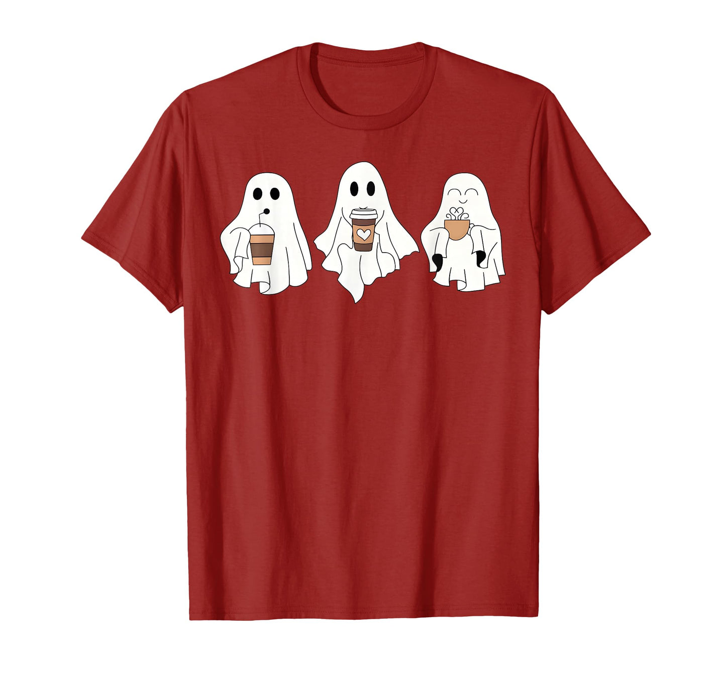 Cute Ghost Drinking Coffee Halloween Ghost Ice Coffee Womens T-Shirt