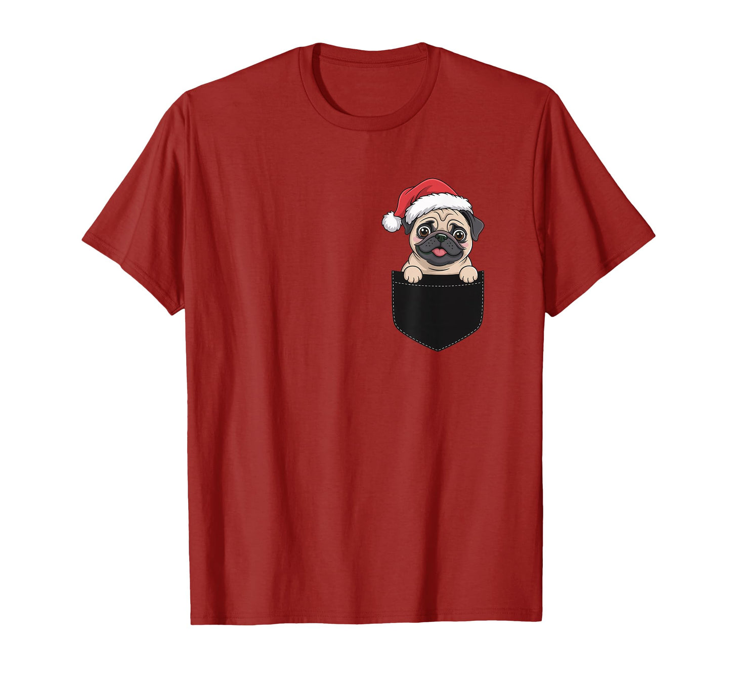 Pug Pocket, Christmas Pug in a Pocket, Pug Santa hat T-Shirt