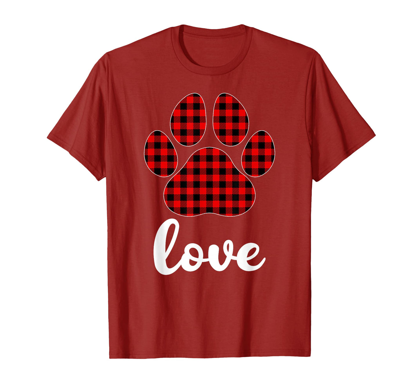Dog Paw Buffalo Plaid Christmas Pajamas Love Dog Xmas T-Shirt
