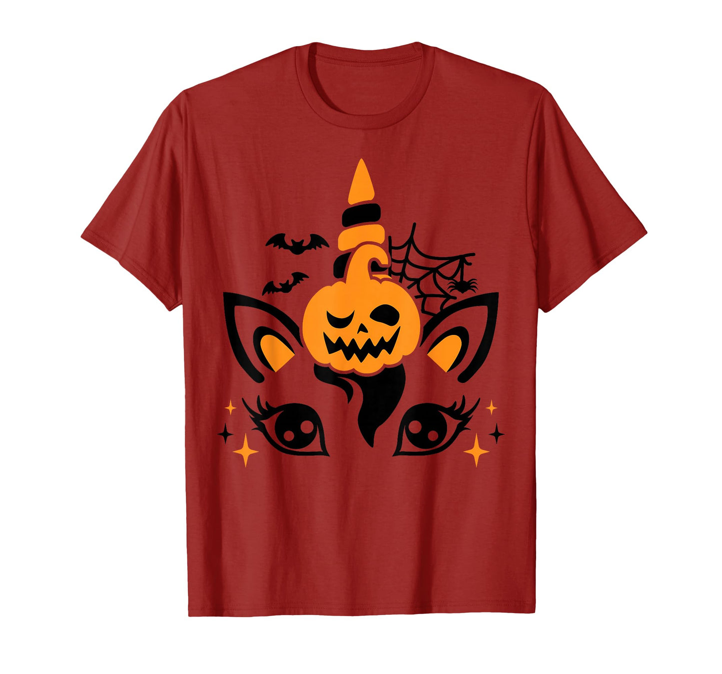 Unicorn Face Eyelashes Bat Jack O Lantern Scary Halloween T-Shirt