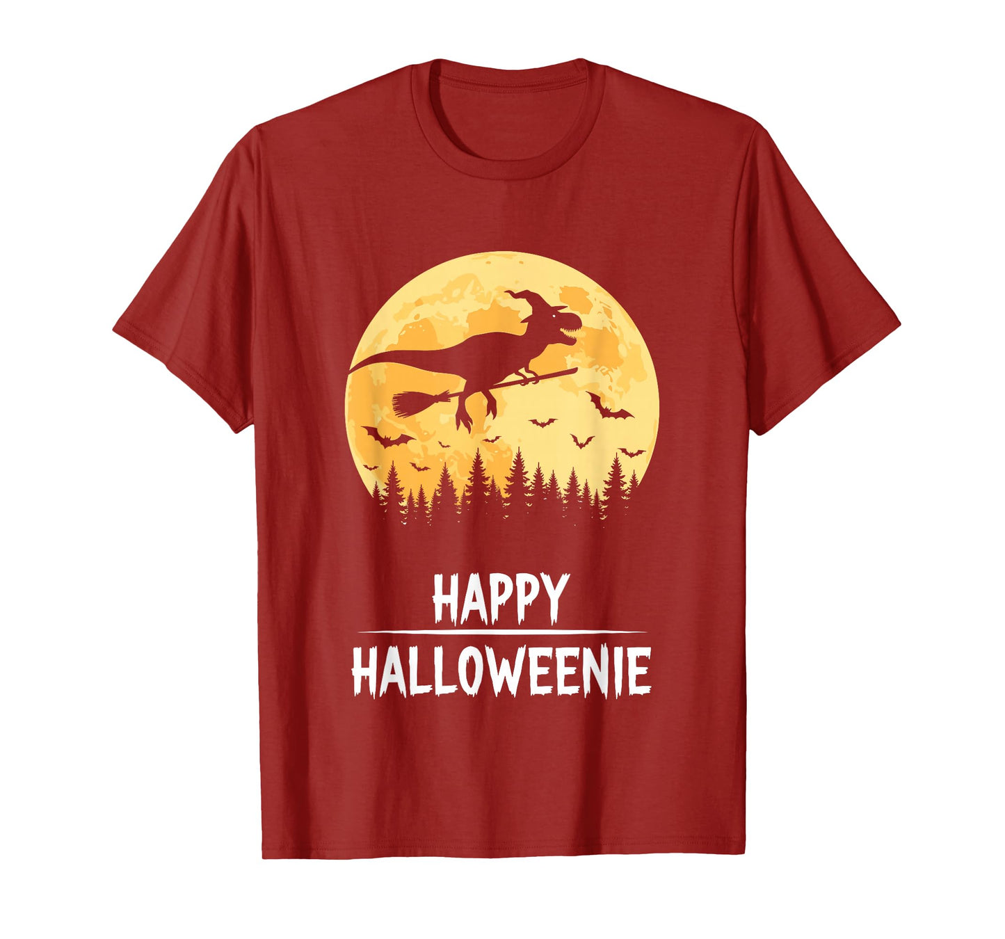 Happy Halloweenie Funny Dinosaur T Rex Flying Witch T-Shirt