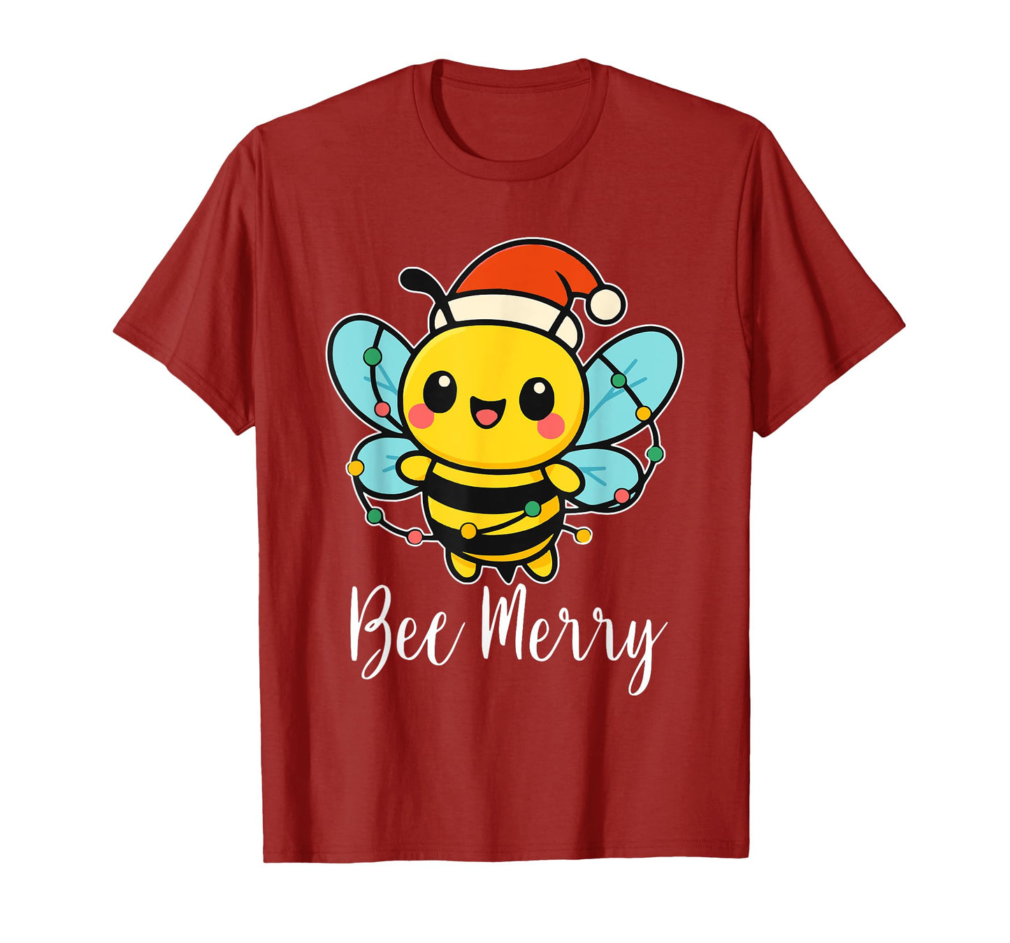 Bee Merry Christmas Bee Wears Santa Hat Xmas Lights T-Shirt