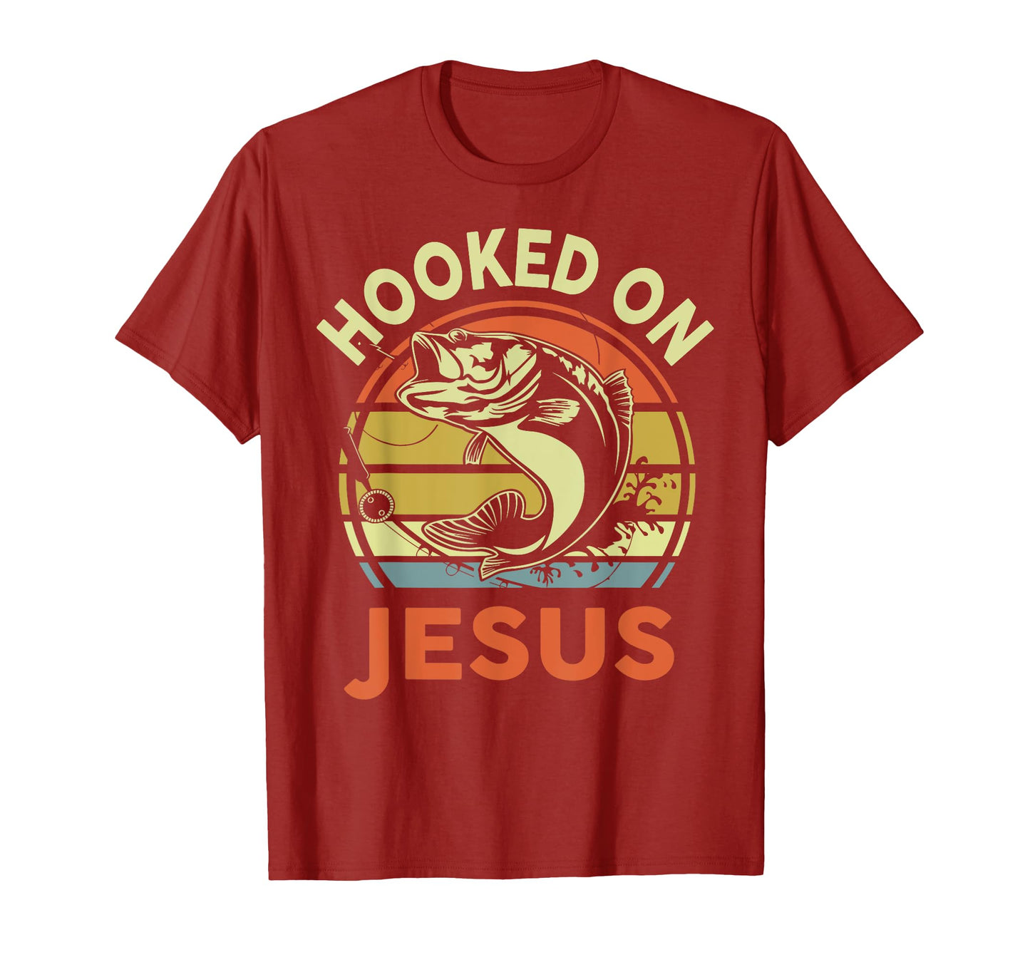 Mens Hooked on Jesus Christian Funny I You Love Bass Fishing T-Shirt