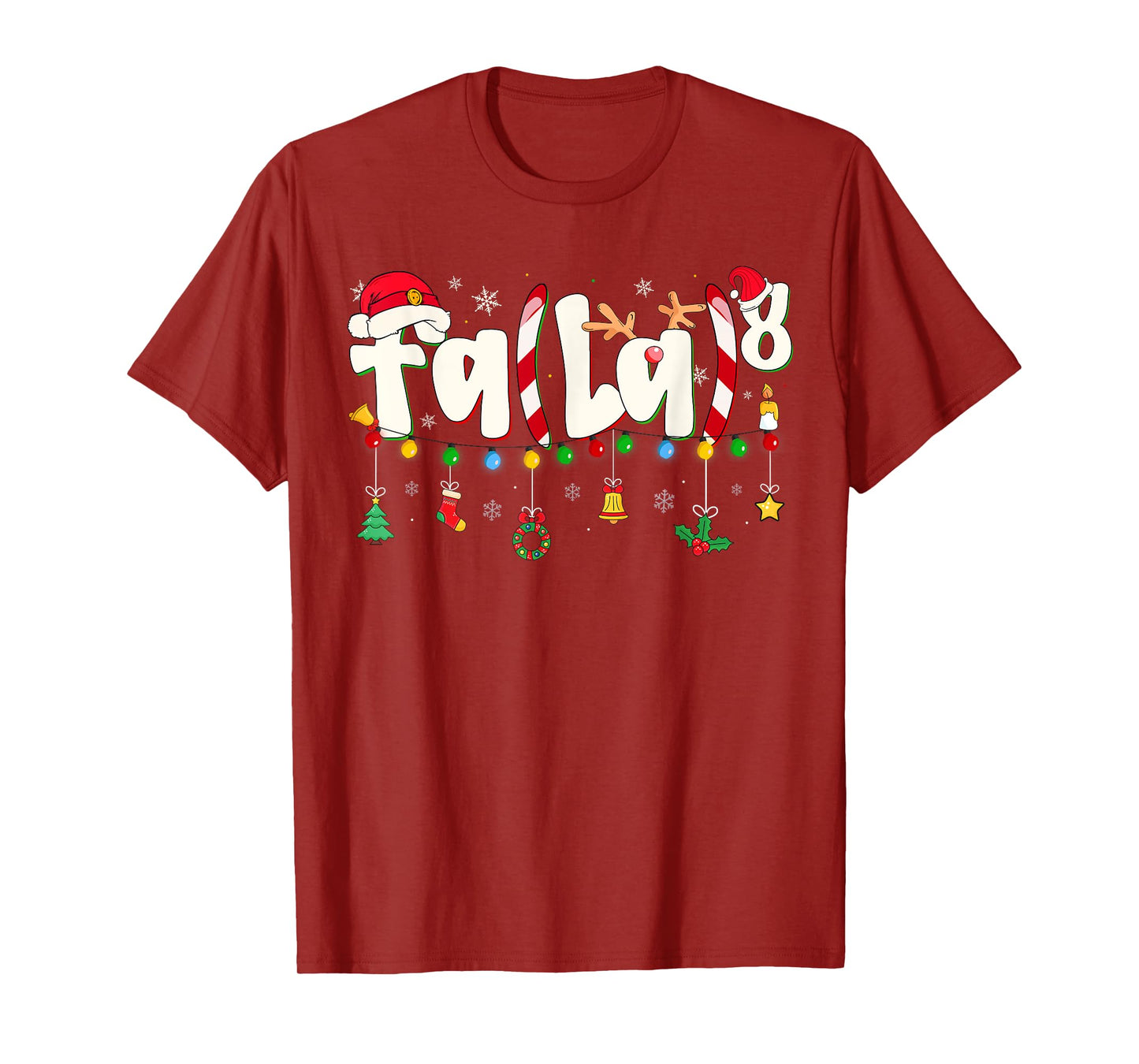 Funny Christmas Lights FA (La) 8 Santa Hat Math Teacher Kid T-Shirt