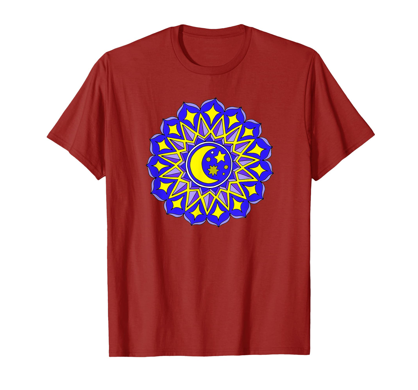Mandala Moon Stars Blue Yellow Yoga Design Hindu Buddhist T-Shirt