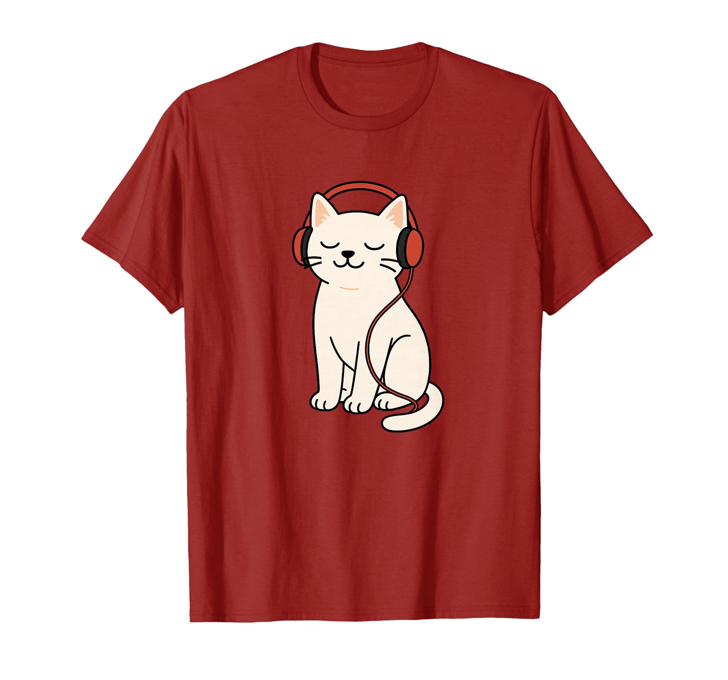 Cute Relaxed White Cat with Headphones Music Cat Lover T-Shirt