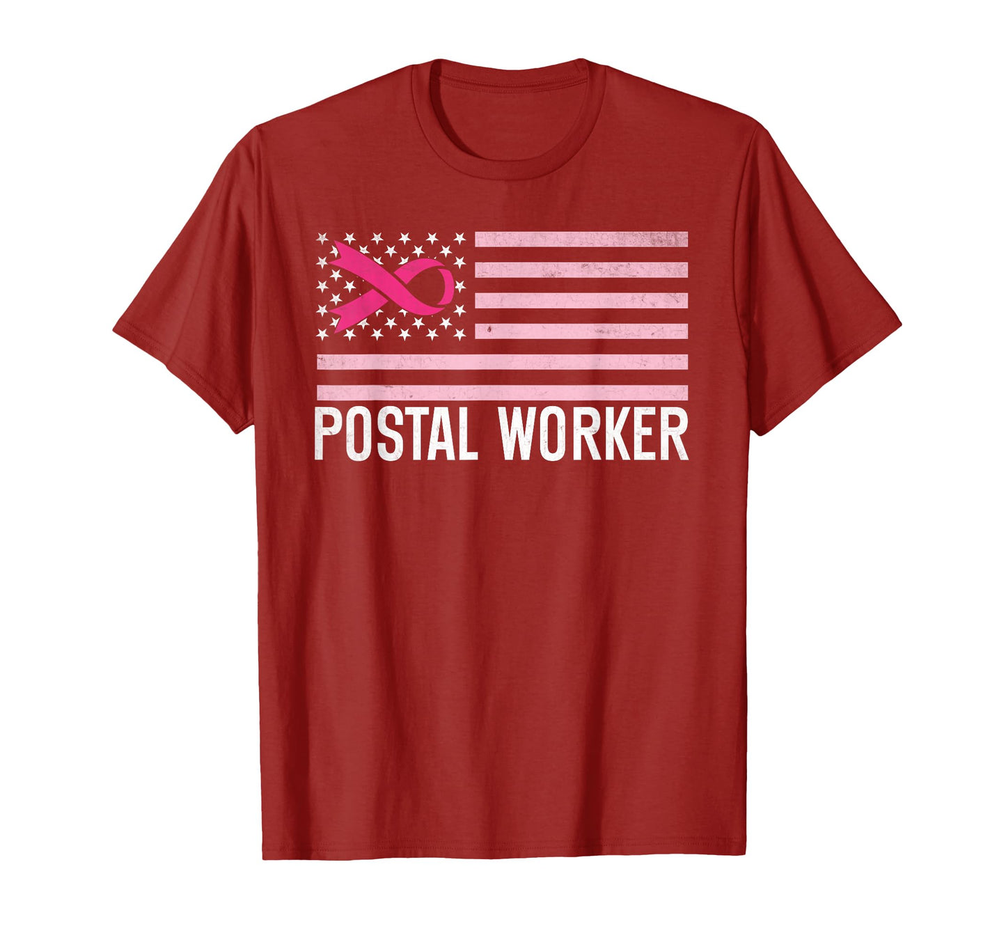 Postal Worker Breast Cancer Awareness Pink Ribbon us flag T-Shirt