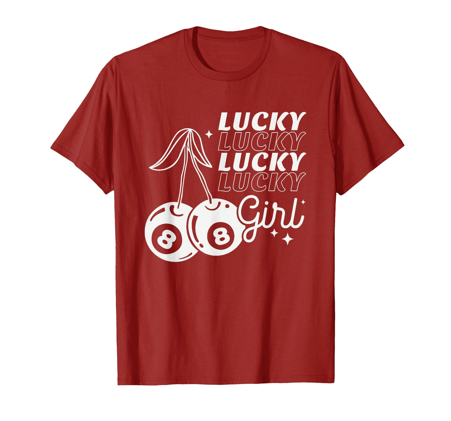 Lucky Girl Retro 8-Ball Cherries Valentine Women Teens Girls T-Shirt