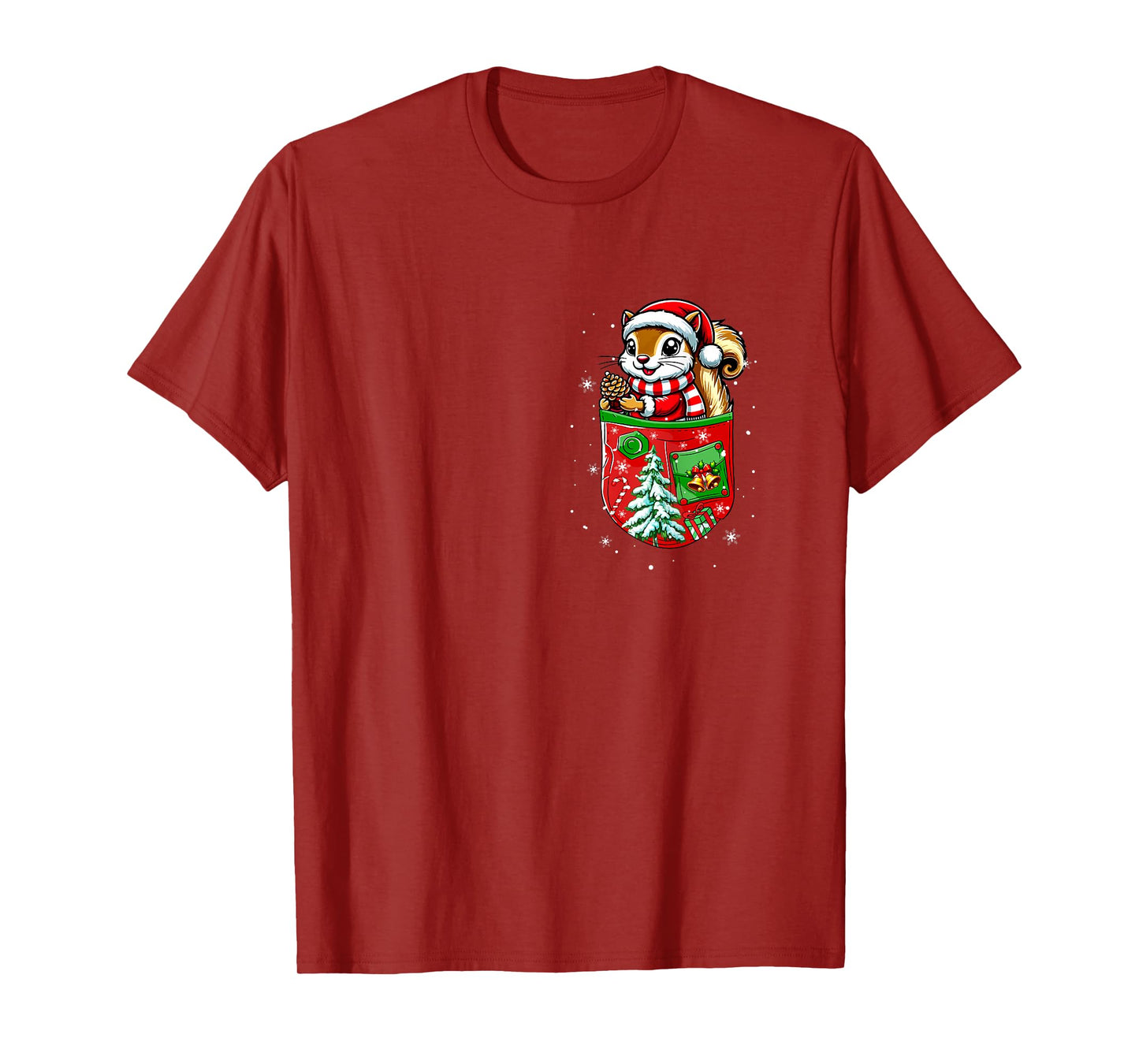 Santa Squirrel in Pocket Owner Christmas Tree Bells T-Shirt
