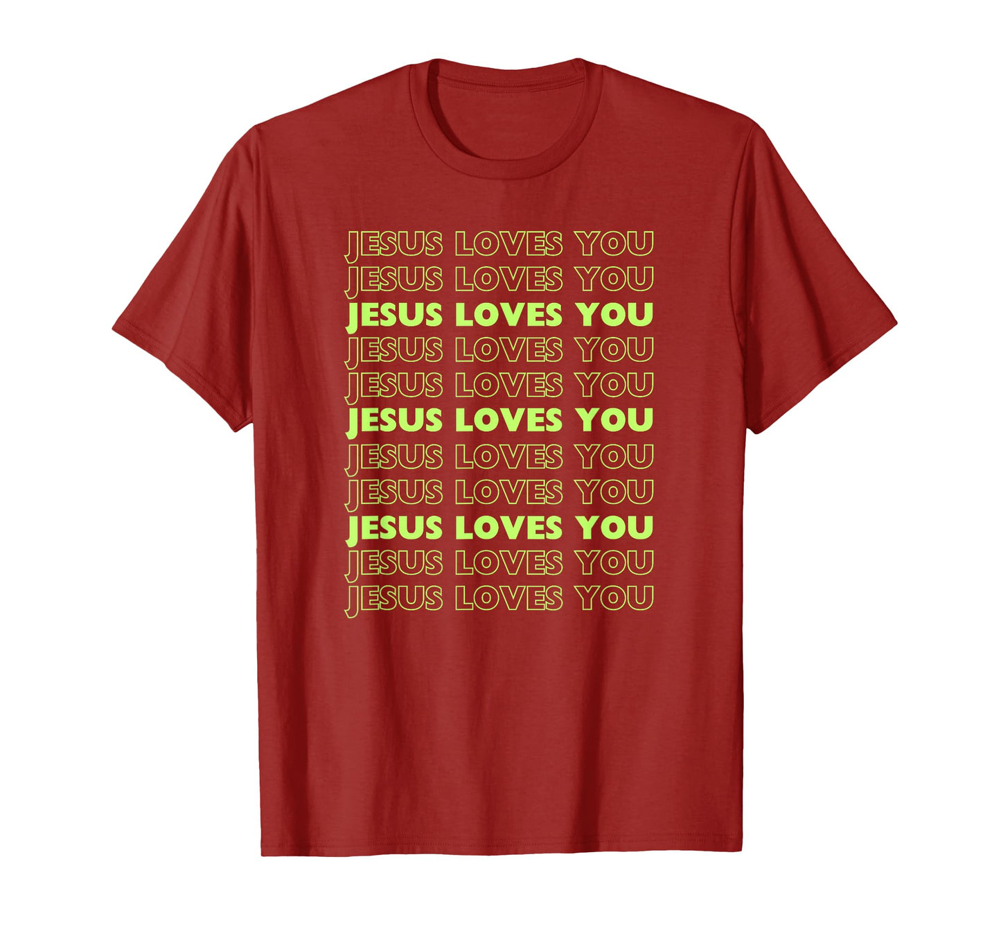 Jesus Loves You with lime green letters Christian T-Shirt