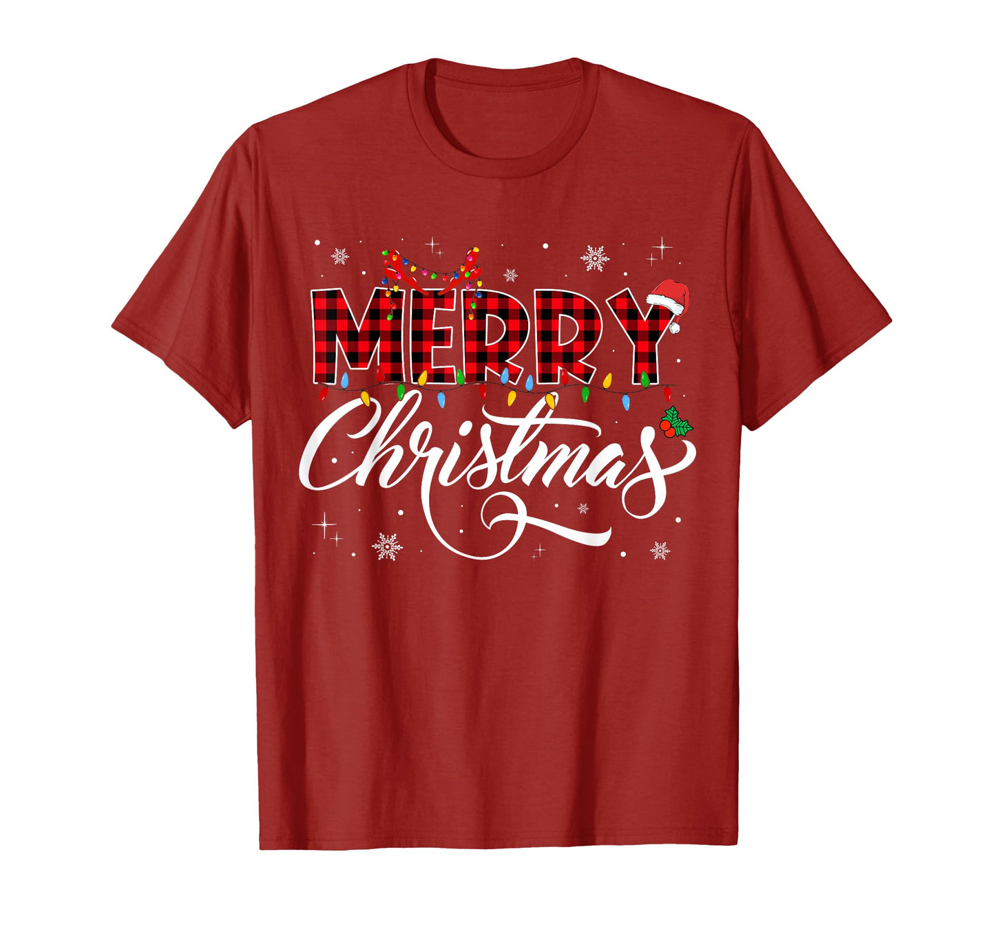 Merry Christmas Lights Santa Hat Xmas Family Matching Pajama T-Shirt