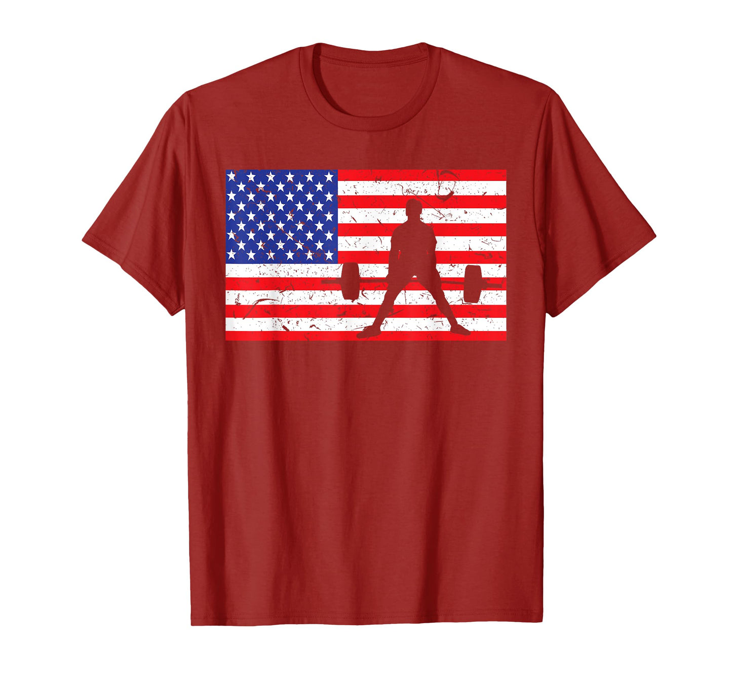Distressed Powerlifting USA American Flag Vintage Weightlift T-Shirt