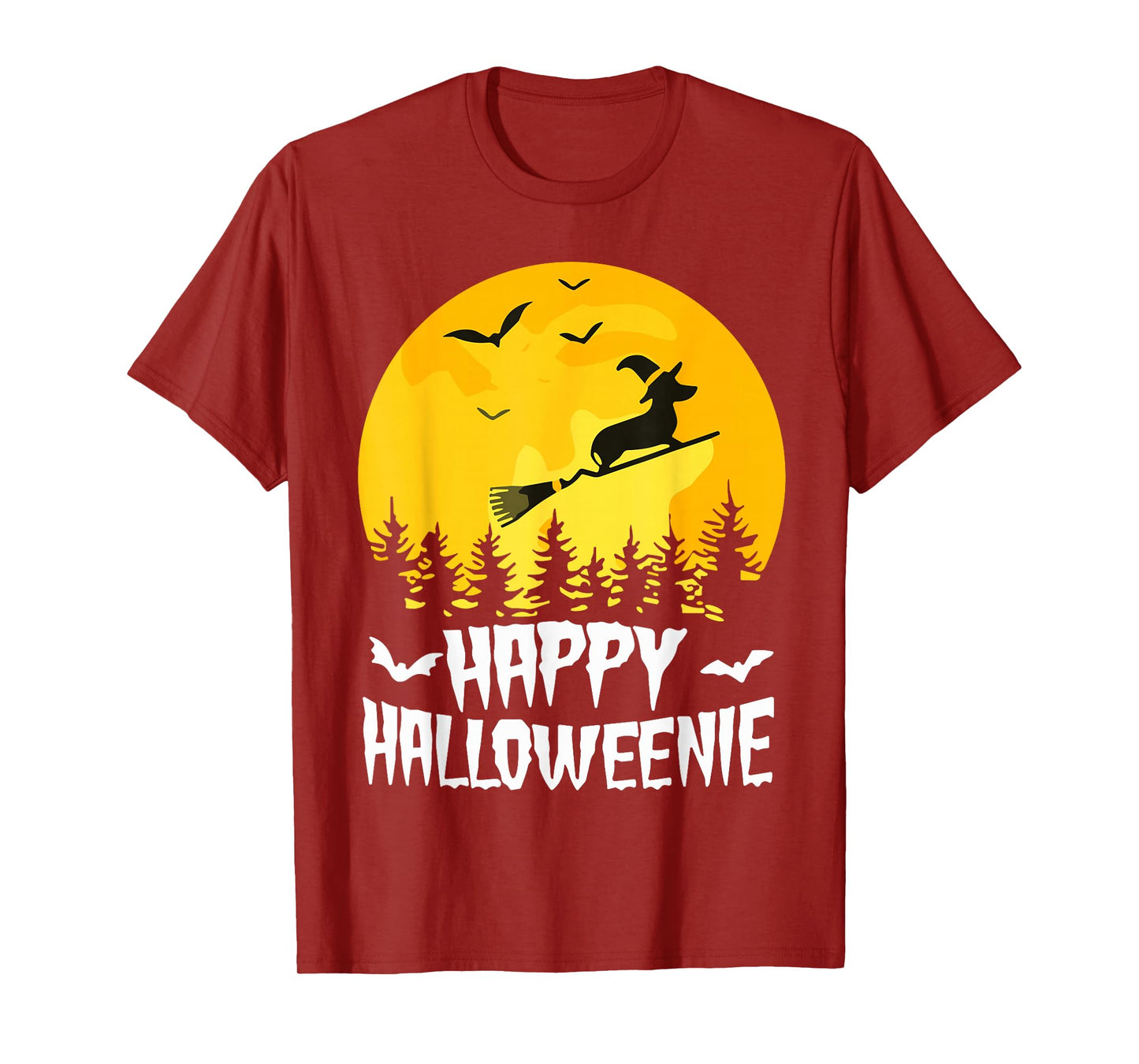 Happy Halloweenie Funny Halloween Dachshund Flying Witch T-Shirt