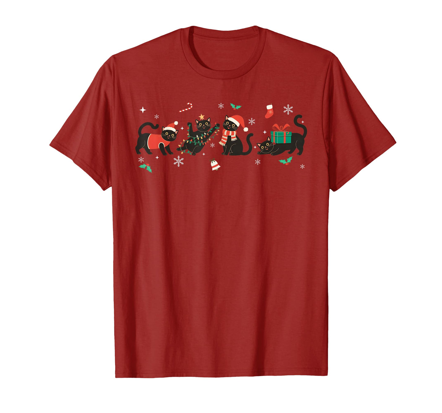 Funny Christmas Cat Black Cat Xmas Light Pajama Men Women T-Shirt