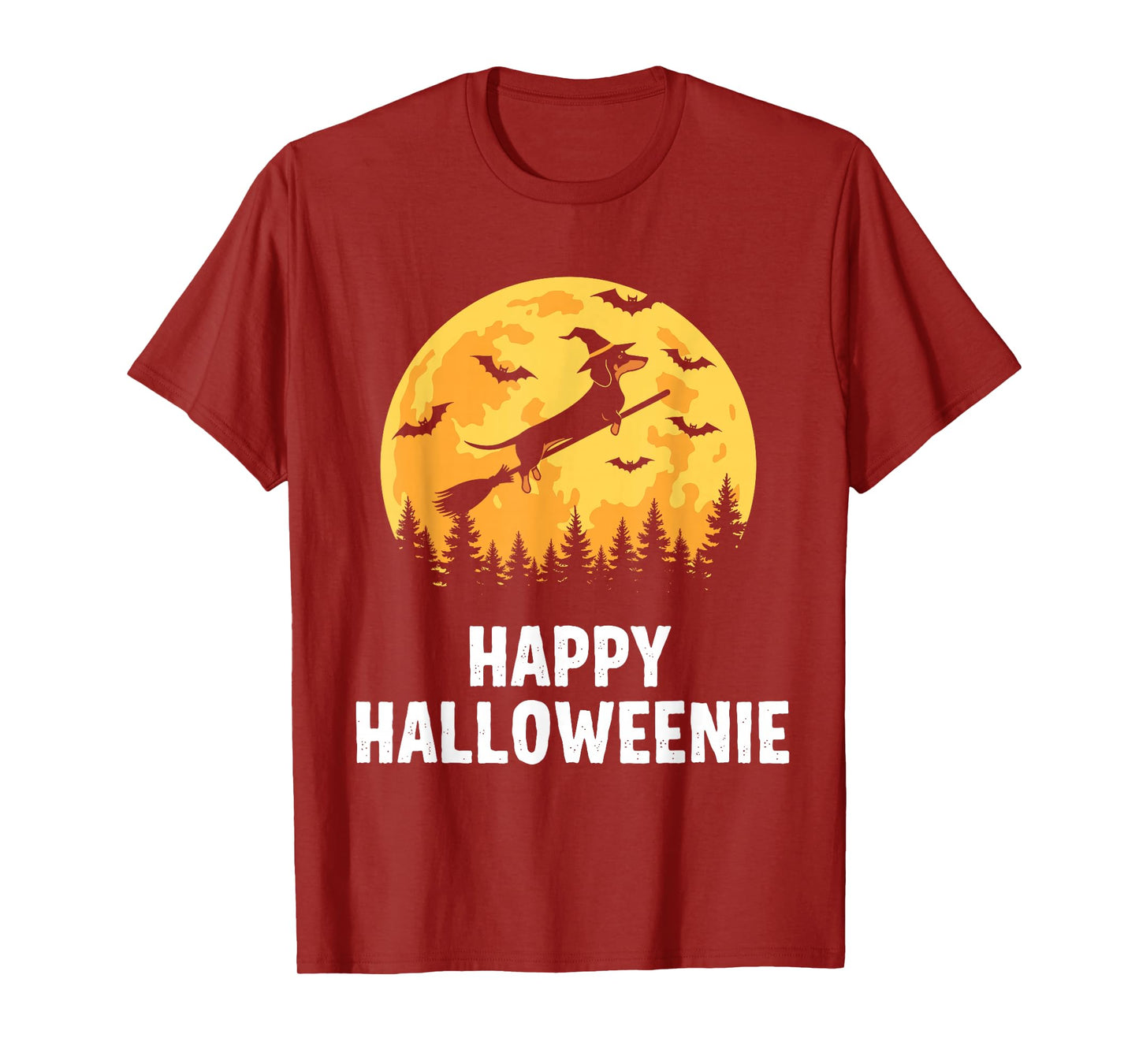 Happy Halloweenie Funny Halloween Dachshund Flying Witch T-Shirt